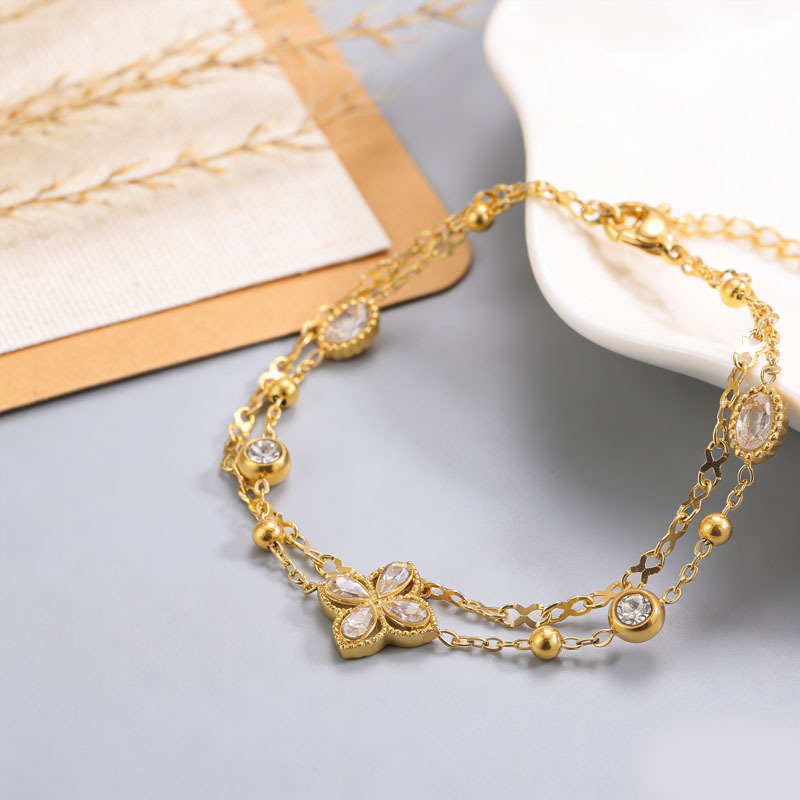 Women's Exquisite Flower Double-Layer Chain Bracelet, Elegant